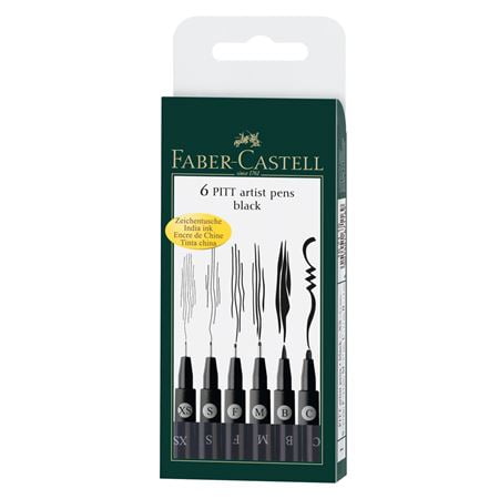 Faber Castell PITT Artist Pens - Wallet of 6 - XS,S,F,M,B,C