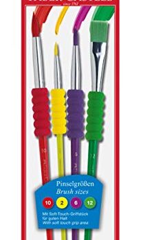 Set of 4 bright coloured brushes with soft-touch grip