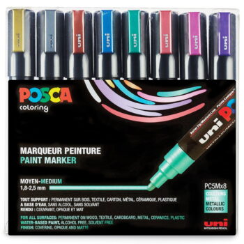 POSCA PC 5M (Medium tip 1.8 - 2.5mm) Paint Marker Set of 8 - Metallic Colours