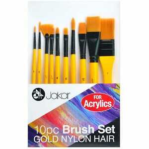 Set of 10 yellow handled brushes with synthetic fibres