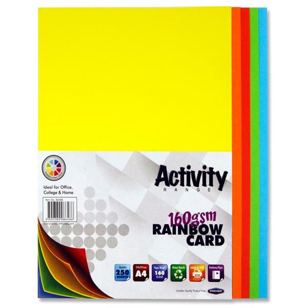 A4 Col. Card Asstd Strong Colours - Pack of 250 (Value Pack)