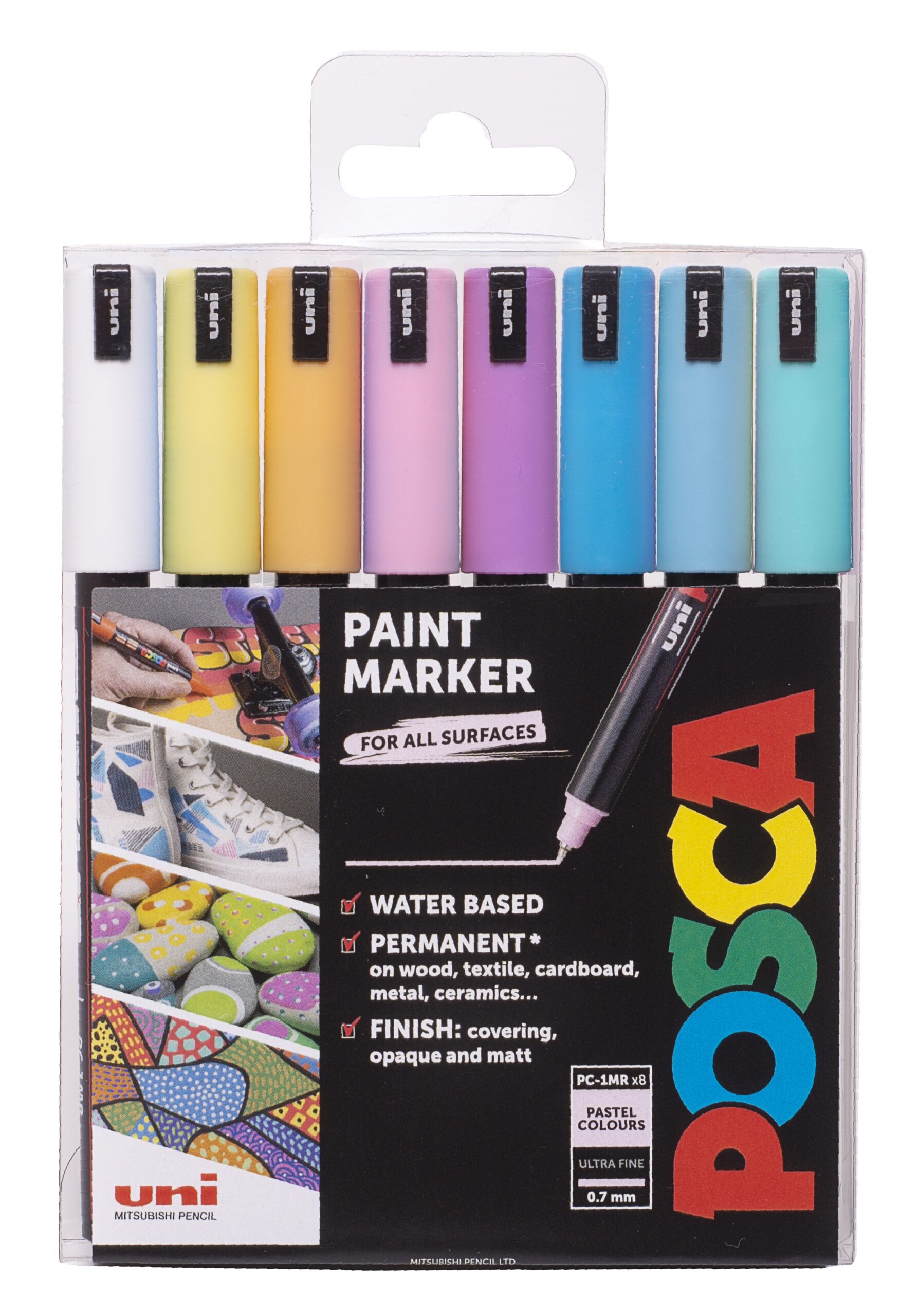 POSCA PC 1MR (Ultra Fine Tip 0.7mm) Paint Marker Set of 8 - Pastel Colours