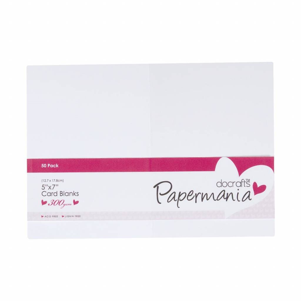 Papermania Docrafts - Card and Envelopes Pack of 50 - White 5"x7"