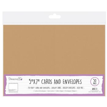 Card and Envelopes Pack of 50 - Kraft 5"x7"