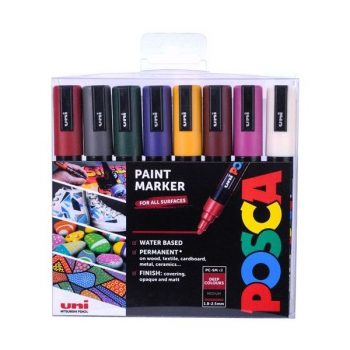 POSCA PC 5M (Medium tip 1.8 - 2.5mm) Paint Marker Set of 8 - Heritage Colours