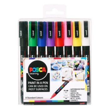 Posca PC 3M - Set of 8 Bright Colours (Fine Tip 0.9 - 1.3mm)