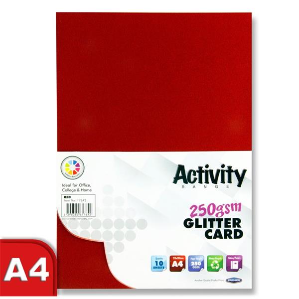 A4 GLITTER Card (10 Sheets) - Red